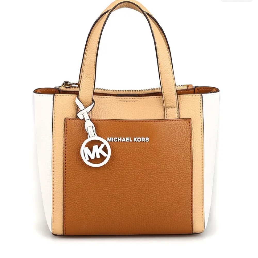 Michael Kors Gemma Large Pocket Tote Colorblock Acorn/Butternut Brown Leather
